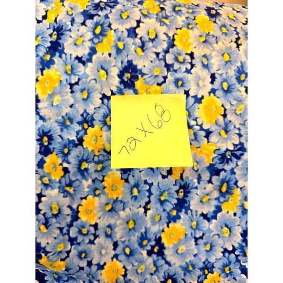 Floral Print Fabric Material 72x68 Inches Blue & Yellow Flower Design - Picture 2 of 2